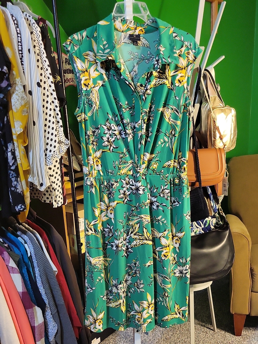 Worthington Floral Green Sleeveless Dress